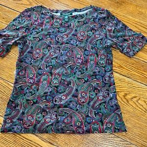 Lauren Ralph Lauren cotton paisley print top.  Size Large.  Purple, red, green.